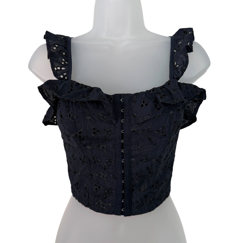 ASTR the Label Black Eyelet Corset Ruffle Crop Top ACT13574B XS